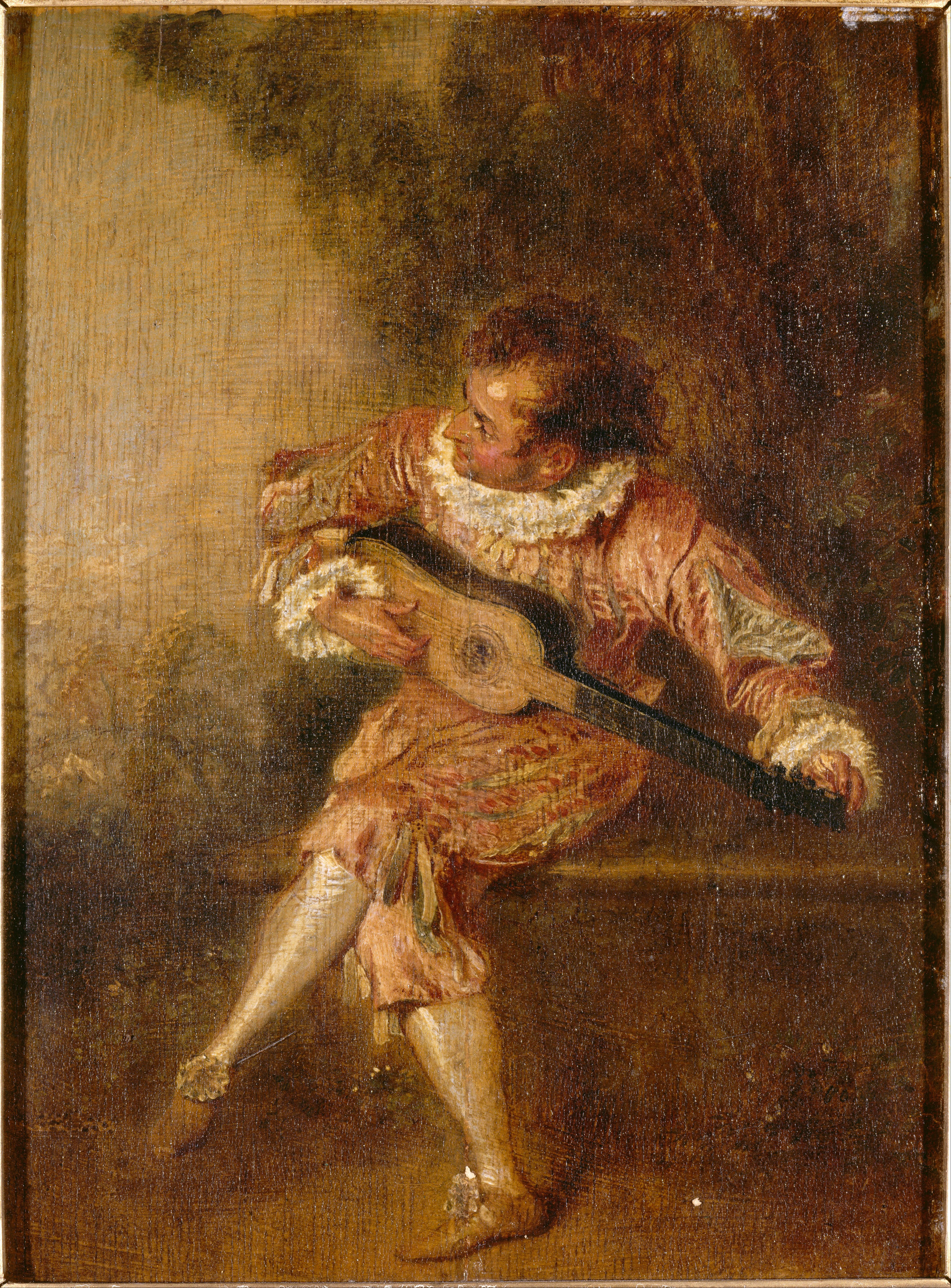 Antoine Watteau, The Guitar Player — a young musician playing the guitar